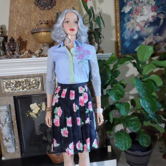 Moschino CheapandChic Blue Multi Cotton/Silk Pleated Dress Size US 4 - Picture 2 of 16